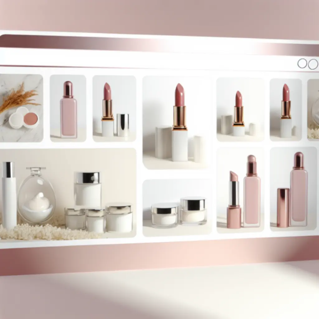 Elegancka kompozycja kosmetyków na tle w odcieniach różu